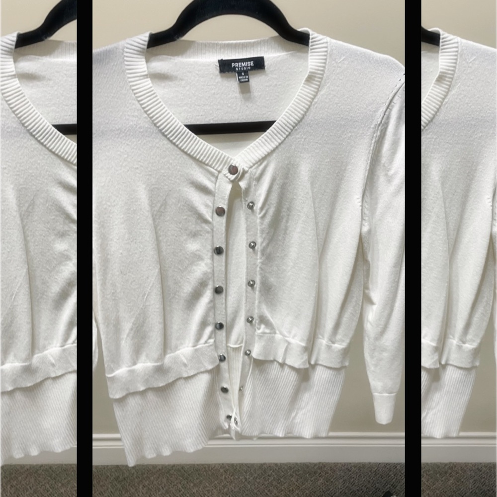 Premise White Button-Up Sweater